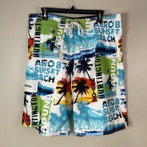 AEROPOSTALE Men’s 36x11” So Cal Beach Graphic Board Swim Shorts Colorful‎ Tropic